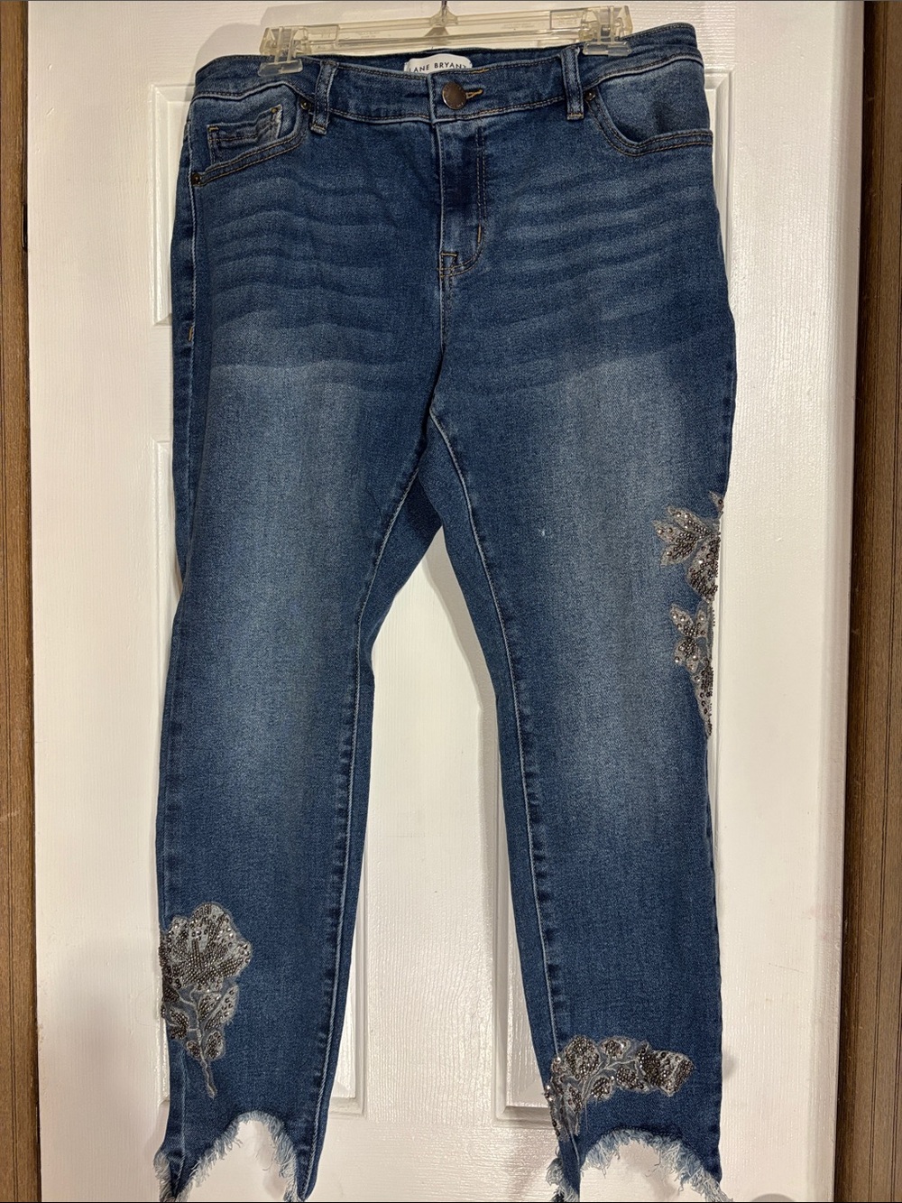 Lane Bryant Dark Blue Cropped Jeans with Silver Embroidery